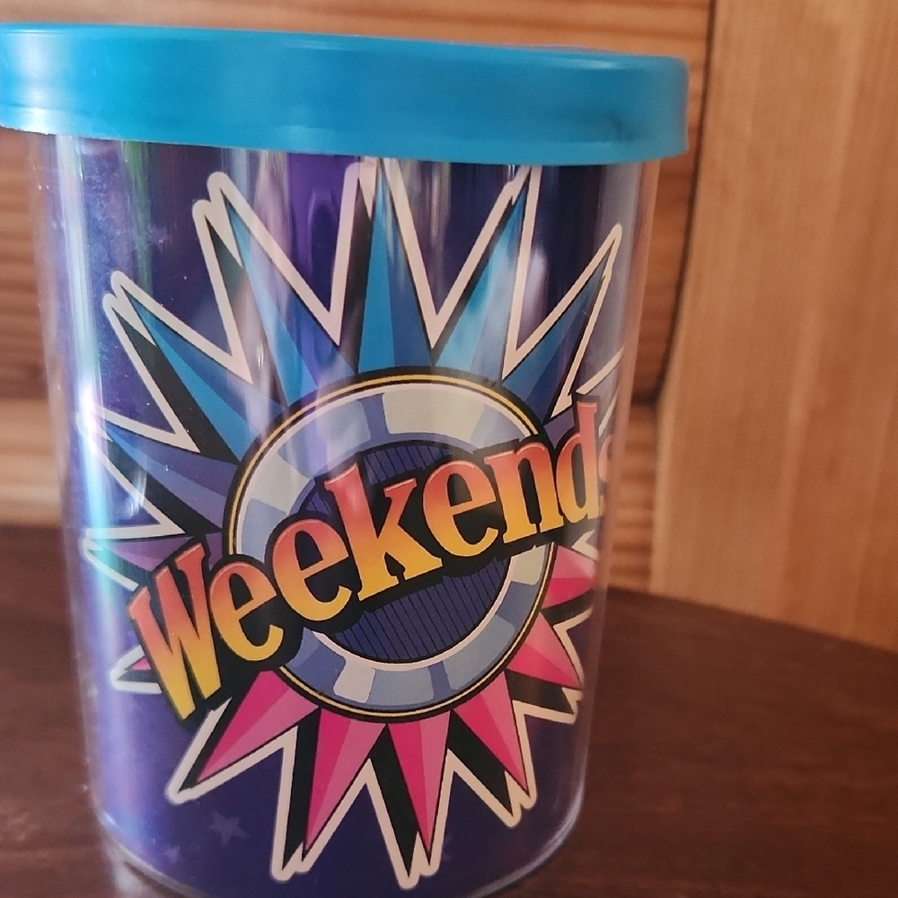 Weekend Graphic Storage Container with Blue Lid